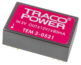 Przetwornica DC-DC, 2W, Uwe 4,5 → 5,5 V DC, Uwy ±12V dc, Iwy ±80mA, TRACOPOWER