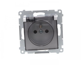 Simon 54 Gniazdo bryzgoszczelne z/u IP44 z przesłoną torów i klapką transparentną srebrny mat DGZ1BZ.01/43A