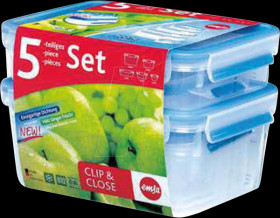 508568 EMSA CLIP &amp; CLOSE food storage container set, blue, 0.15/0.2/0.5