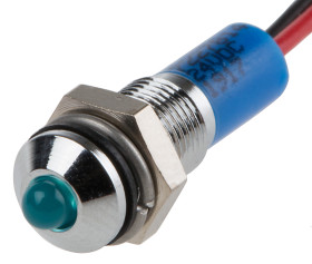 Lampka kontrolna do montażu panelowego 24V dc, niebieska 6mm LED Chrom Wyprowadzenia RS PRO