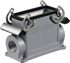 Surface mount housing, size D40, die-cast aluminum, 2 x PG21, angled, cross bow locking, IP65, 1656810000