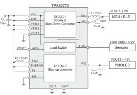 Tiny Single-chip Dual Solution with 360nA Iq Buck and up to 15V Boost in WCSP