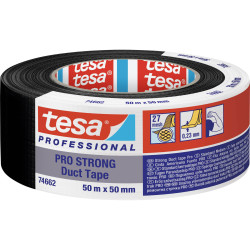 tesa 66462-00002-00 Duct Tape Pro-Strong Black 50mx50mm Repair Tape