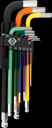T4449 Coloured Ball End Hexagon Key Clip Set, 9 pcs