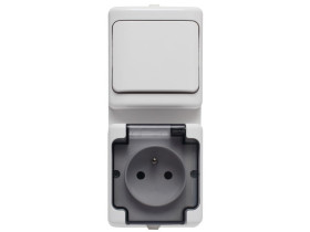 BRYZA Zestaw pionowy: łącznik pojedynczy biały IP54 + gniazdo pojedyncze IP54 białe klapka dymna biały 181460 KOS