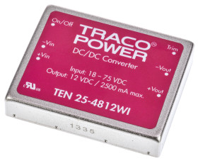 Przetwornica DC-DC, 25W, Uwe 18 → 75 V DC, Uwy 12V dc, Iwy 2.5A, TRACOPOWER