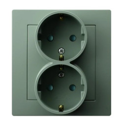 AS Gniazdo podwójne z uziemieniem schuko z przesłonami torów prądowych, kompletne z ramką zielony mat GP-2GSP/84
