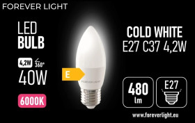Żarówka LED E27 C37 4.2W 480lm 6000K klasa E Forever Light