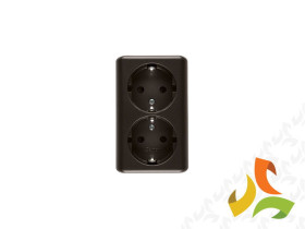 SIMON 54 Gniazdo podwójne z uziemieniem schuko natynkowe z przesłonami torów prądowych wersja skandynawska szybkozłącza brąz mat