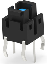 Short-stroke pushbutton, Form A (N/O), 50 mA/12 VDC, illuminated, blue, actuator (brown, L 2.2 mm), 1.56 N, THT, 2-2213818-5