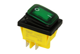 Przełącznik; klawiszowy (kołyskowy); KCD4-0111- 21_230BG; ON-OFF; 2 tory; zielony; podświetlenie neonówka 230V; zielony; bistabi