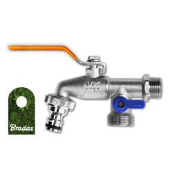 Kran kulowy 1/2" 2x GZ 3/4" z nyplem do szybkozłącza Bradas GKK0512