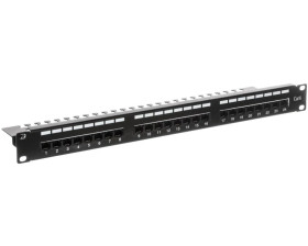 Patch panel kompletny 19 cali 24x RJ45 U/UTP kat. 6 1U z tacką czarny (RAL 9005) DN-91624U-EC