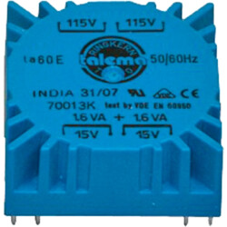 Toroidal flat transformer, 7 VA, 12 V, 12 V, 2x115 V, Talema 70032K