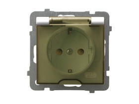 AS Gniazdo pojedyncze z uziemieniem schuko IP44 z przesłonami ecru wieczko przezroczyste GPH-1GSP/m/27/d OSPEL