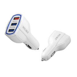 Ładowarka samochodowa 3xUSB-A Biała QC3.0 5V/7A