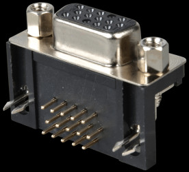 D-SUB socket, high density, 15-pin, print, angled
