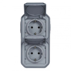 NOWE PLEXO 55 Gniazdo schuko 2x2P+Z pionowe komplet natynkowy 16A - 250V AC szare 069744L