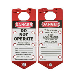 Grupowa blokada klamrowa LOTO, z etykietą, czerwona (5 szt.), 065960