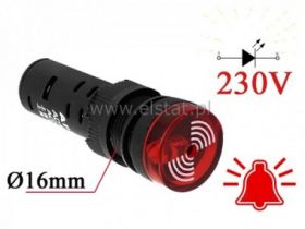 Kontrolka LED 19mm otwór= 16mm 230V AC z buzzerem
