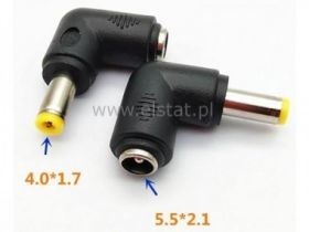 Adapter gn. 2,1x5,5 - wt.1,7/4.0 kątowy