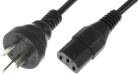 Device connection cable, Argentina, plug type I, straight on C13 socket, straight, H05VV-F3G1.0 mm², black, 2.5 m, RA/3-H05VVF3G