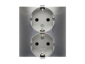SIMON 54 Gniazdo podwójne z uziemieniem schuko srebrny mat z przesłonami DGSz2Z/43 KONTAKT SIMON