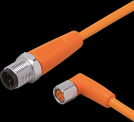 Sensor actuator cable, M12 cable plug, straight, A to M8 cable socket, angled, A, 3 pole/3 pole, 0.3 m, PVC, orange, 3 A, EVT242