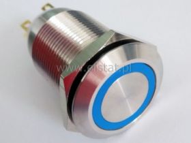 Przycisk stabilny 19mm płaski LED niebieski 12V