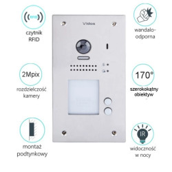 Dwuabonentowa stacja bramowa z wbudowanym czytnikiem zbliżeniowym umożliwiającym otwieranie wejścia za pomocą RFID S1202A