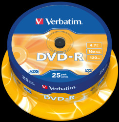 43522 Verbatim DVD-R 4.7 GB, 25-disc cake box