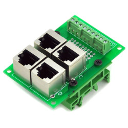 ELECTRONICS-SALON RJ45 8P8C 4-Way Buss Board Interface Module with Simple DIN Rail Mounting feet.