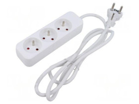 PS0-03E-0300-W Przedłużacz sieciowy 3x1,5mm2 Gniazda: 3 guma biały 3m 10A