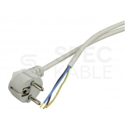 Przewód zasilający SPZ OMY 3x1,5mm2 z wtyczką kątową [2P+Z] Uni-Schuko biały 3m