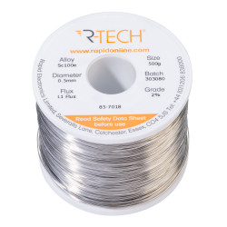 R-TECH 857018 SC100e Solder 2% L1 Flux &lt;0.5% Halide 0.5mm 500g Reel