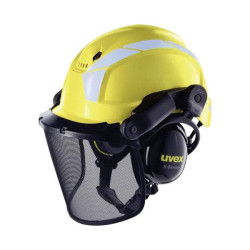uvex 9774236 forester&#x27;s hard hat yellow lattice visor hearing protection