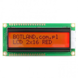 Wyświetlacz LCD 2x16 znaków czerwony