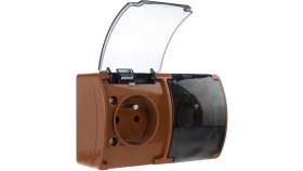 Gniazdo Hermetyczne Podwójne 2X 2P+Z Natynkowe Ip44 Brązowe / Przezroczyste...