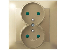 IMPRESJA Gniazdo podwójne z uziemieniem z przesłonami torów prądowych kompletne z ramką złoty metalik GP-2YZP/28 OSPEL