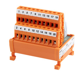 Moduł 20 -pinowe na szynę DIN RS PRO do kabla taśmowego Męski długość 63mm 1A