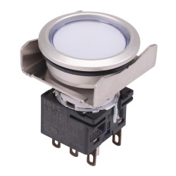 LBW6ML-A1T64PW IDEC 24V White LED Metallic Round Latching Flush 22mm Push Button Switch DPDT