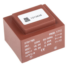 Transformator do druku 2 x 18V ac 230V ac 2 wyjścia Do montażu na płytce drukowanej 5VA