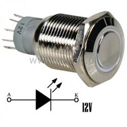 Przycisk chwilowy 16mm płaski LED biały metal 12V