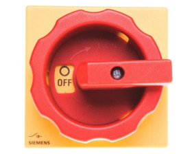 Rozłącznik główny/awaryjny 3P 100A 37kW AC23A 400V montaż na płycie z wałkiem pokrętło żółto-czerwone 4 otwory 3LD2714-0TK53