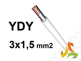 Przewód YDY żo 3x1,5 mm2 (450/750V) instalacyjny okrągły biały NYM-J (bębnowy) 18/B DAMIR