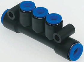 Rozdzielacz liczba wylotów 3 wylotowe Wciskane 8 mm PBT wlotowe Wciskane 10 mm liczba wylotów 1 1 MPa