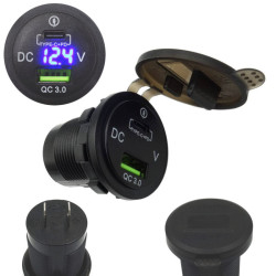Ładowarka USB 12-24V + USB-C PD TYPE-C QC 3.0 LED BLUE + Woltomierz