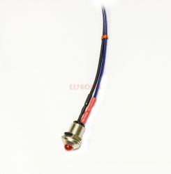 KONTROLKA LED F5R RED 12VDC METALOWA WYPUKŁA Z PRZEWODAMI