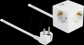 11502 Socket outlet cube, 3-way, 1.5 m, 1x USB A, 1x USB C, white