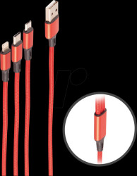 BS14-50070 Charging cable 3 in 1 for 8-pin/Micro/USB C, red, 1.2 m